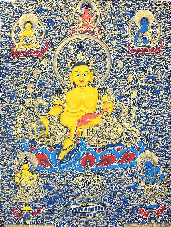 exotic india Kubera -The Tibetan Buddhist God of Wealth (Thangka Without Brocade) 
