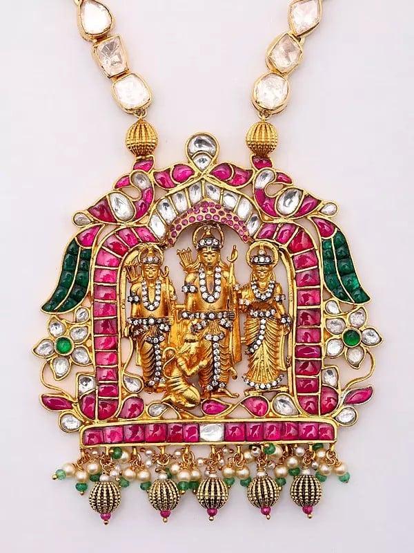 Exotic India Kundan And Polki Diamond Studded Ramdarbar Necklace 