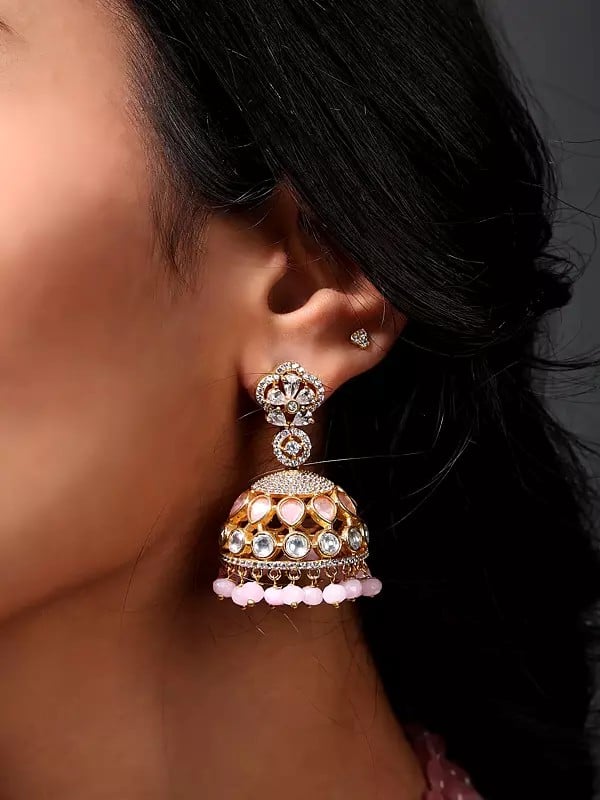 Exotic India Kundan And Stone Studded Radha Krishna Multi Strand Long Necklace Set With Earrings