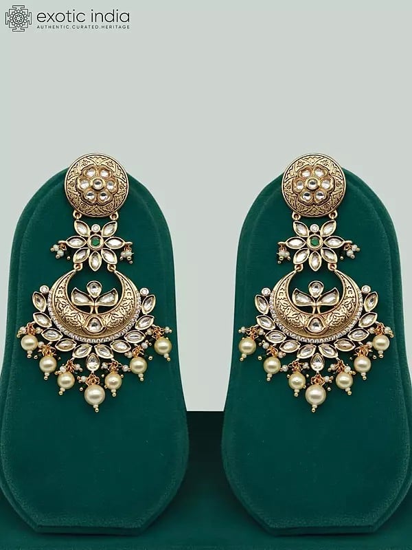 Exotic India Kundan Heavy Necklace Set For Bridal With Earrings And Mangtika