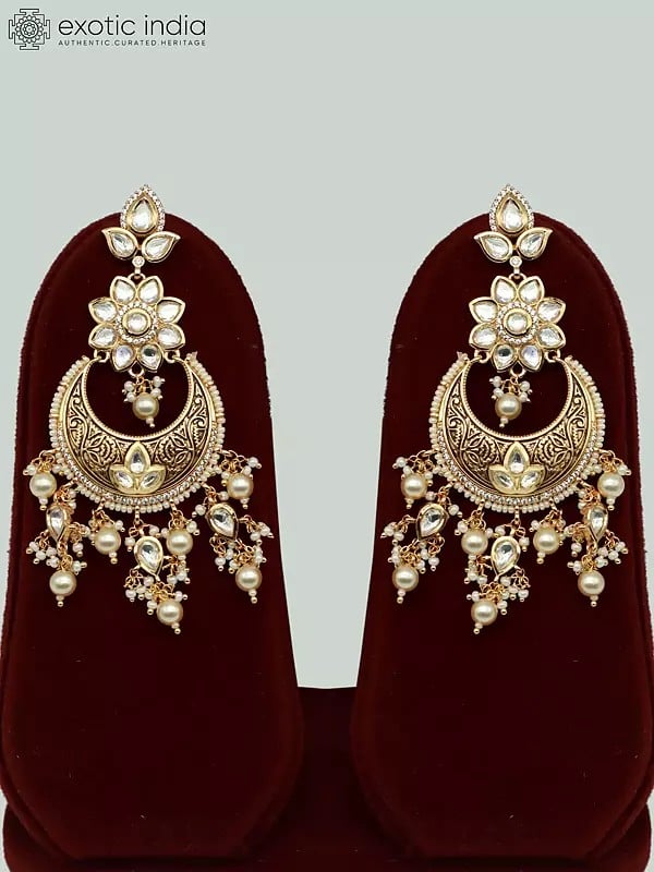 Exotic India Kundan Pearl Studded Necklace Set With Mangtika & Earrings