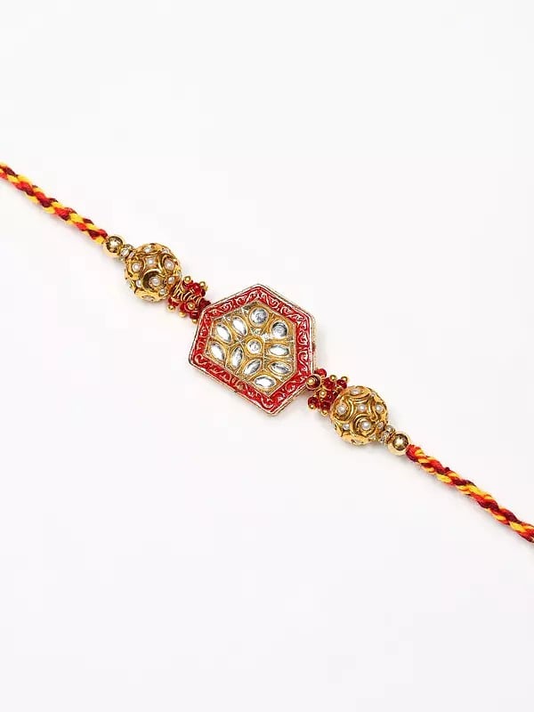 Exotic India Kundan Studded And Beaded Rakhi With Thread Work Latkan 