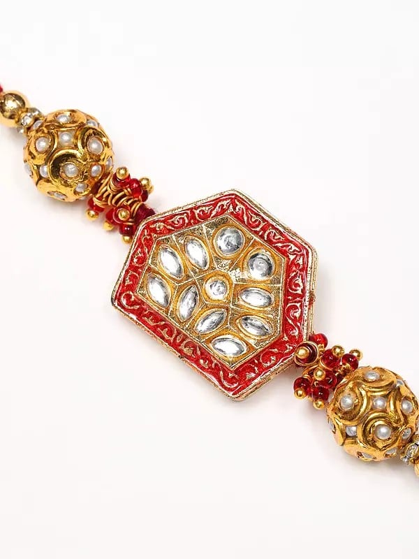 Exotic India Kundan Studded And Beaded Rakhi With Thread Work Latkan 