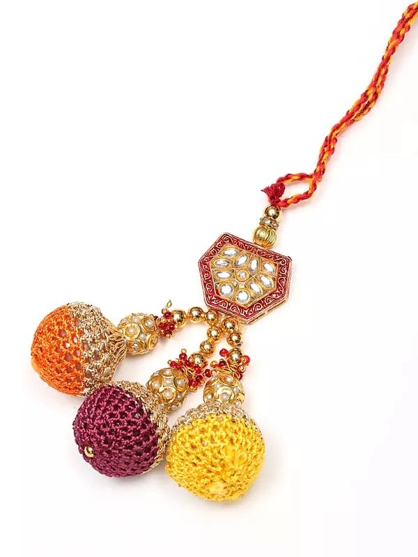 Exotic India Kundan Studded And Beaded Rakhi With Thread Work Latkan 