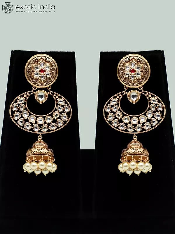 Exotic India Kundan Studded Bandhai Long Necklace Set With Earrings In Rajwadi Look