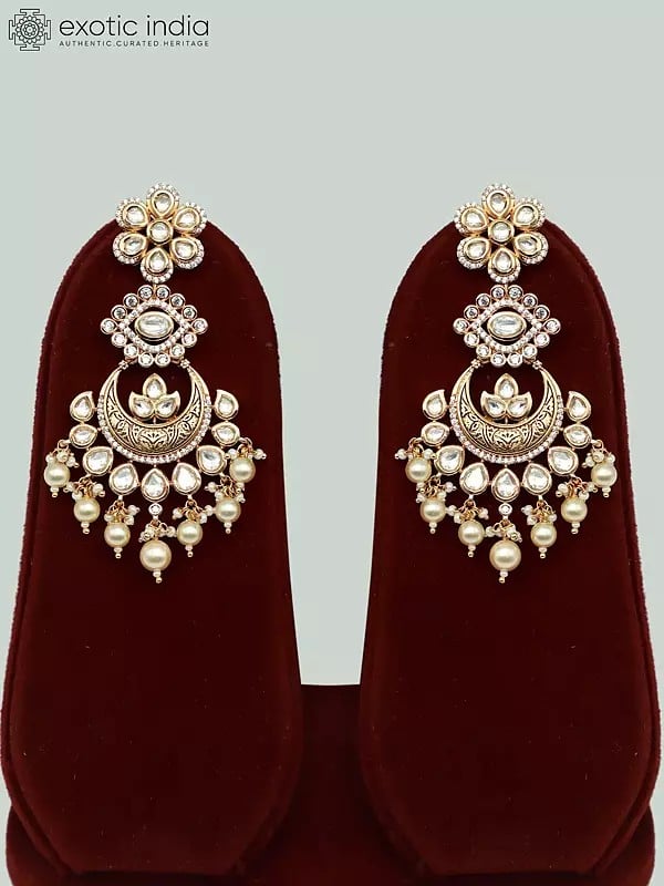 Exotic India Kundan Studded Brass Necklace Set For Women With Earrings And Mangtika