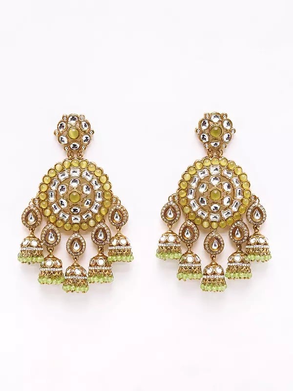 exotic india Kundan Studded Chandbali with Drop Beads 