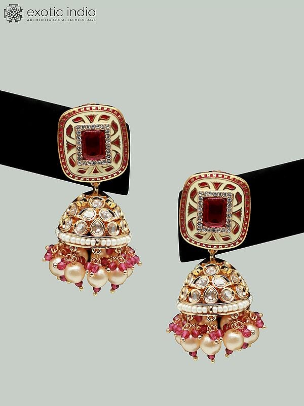 Exotic India Kundan Studded Meenakari Choker Necklace With Beads And Earrings