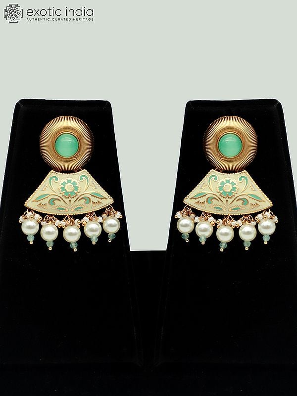 Exotic India Kundan Studded Meenakari Necklace Set With Beads And Earrings