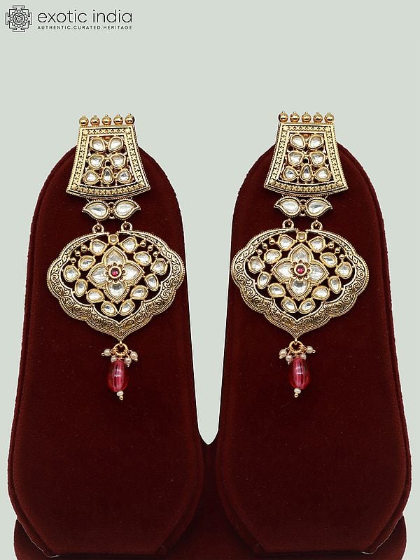 Exotic India Kundan Studded Necklace Set With Beautiful Earrings For Wedding
