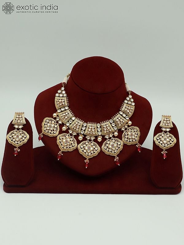 exotic india Kundan Studded Necklace Set With Beautiful Earrings For Wedding 