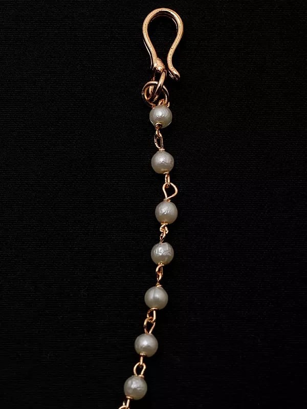 Exotic India Kundan-Studded Vilandi Nose Ring With Beaded Chain 