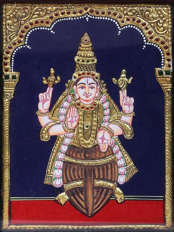 Exotic India Kurma Avatar Of Lord Vishnu Tanjore Painting | Traditional Colors With 24 Karat Gold | With Frame 