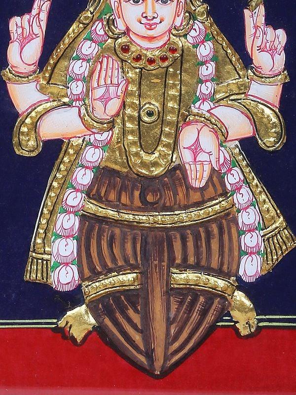 Exotic India Kurma Avatar Of Lord Vishnu Tanjore Painting | Traditional Colors With 24 Karat Gold | With Frame 