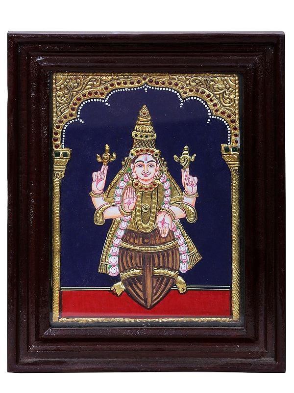 exotic india Kurma Avatar of Lord Vishnu Tanjore Painting | Traditional Colors with 24 Karat Gold | With Frame 