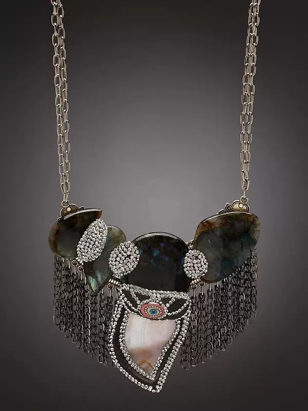 Exotic India Labradorite Double Strand Necklace With Mother Of Pearl 