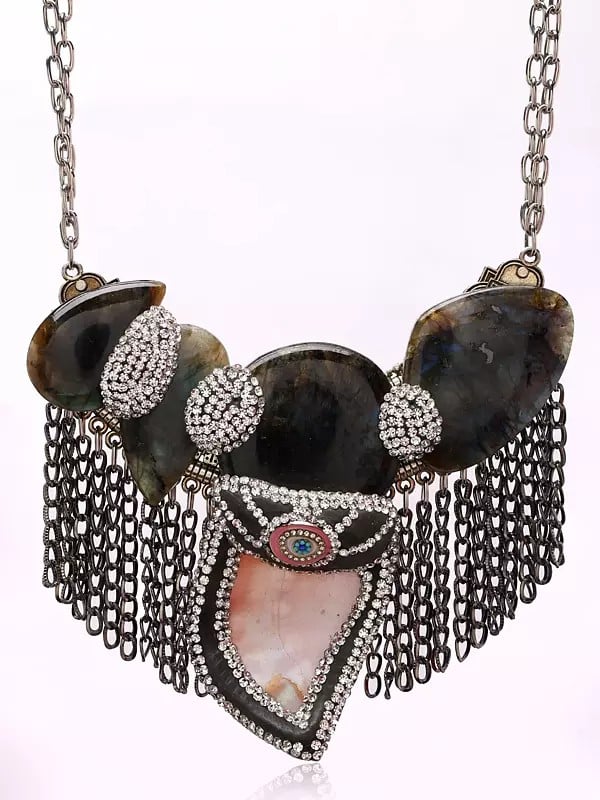 exotic india Labradorite Double Strand Necklace with Mother of Pearl 