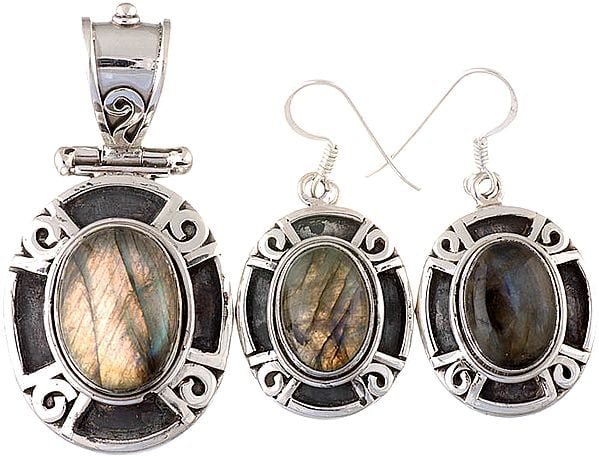 exotic india Labradorite Oval Pendant with Earrings Set | Indian Jewelry Sets 