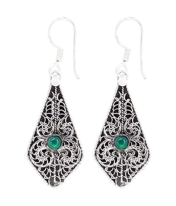 exotic india Lace Pattern Sterling Silver Earrings with Gemstone 