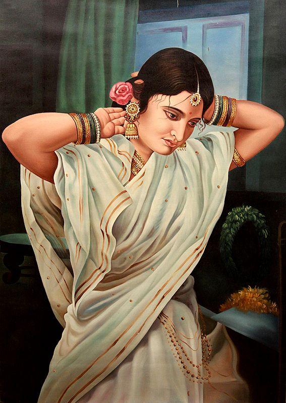 exotic india Lady Dressing Herself Oil Painting on Canvas 