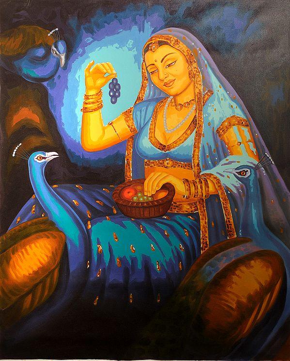 exotic india Lady Feeding Fruits to Her Pet Peacocks