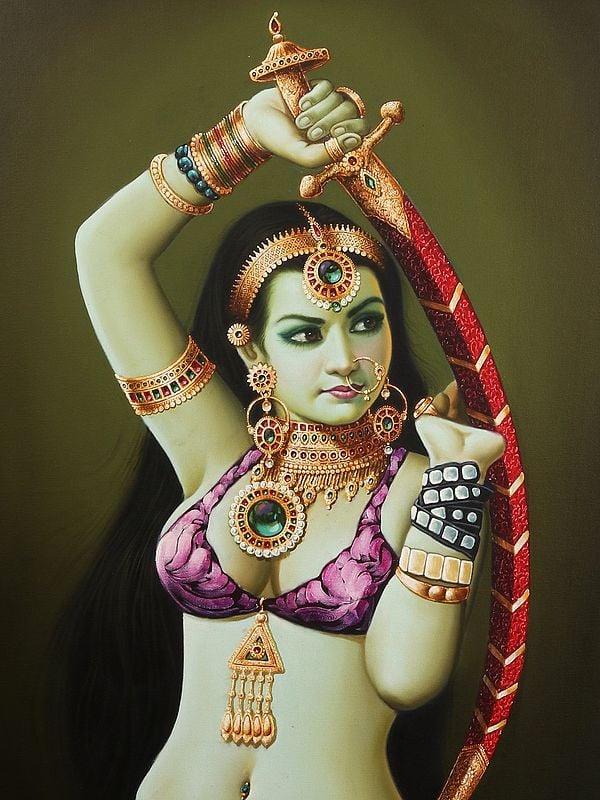 Exotic India Lady With Sword | Without Frame | Oil On Canvas Painting 
