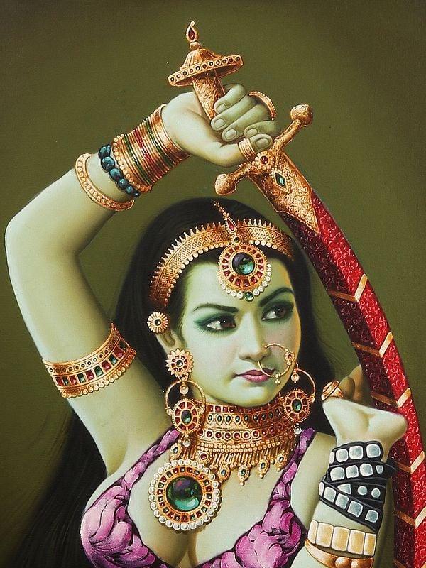 Exotic India Lady With Sword | Without Frame | Oil On Canvas Painting 