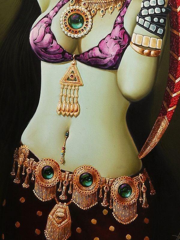 Exotic India Lady With Sword | Without Frame | Oil On Canvas Painting 