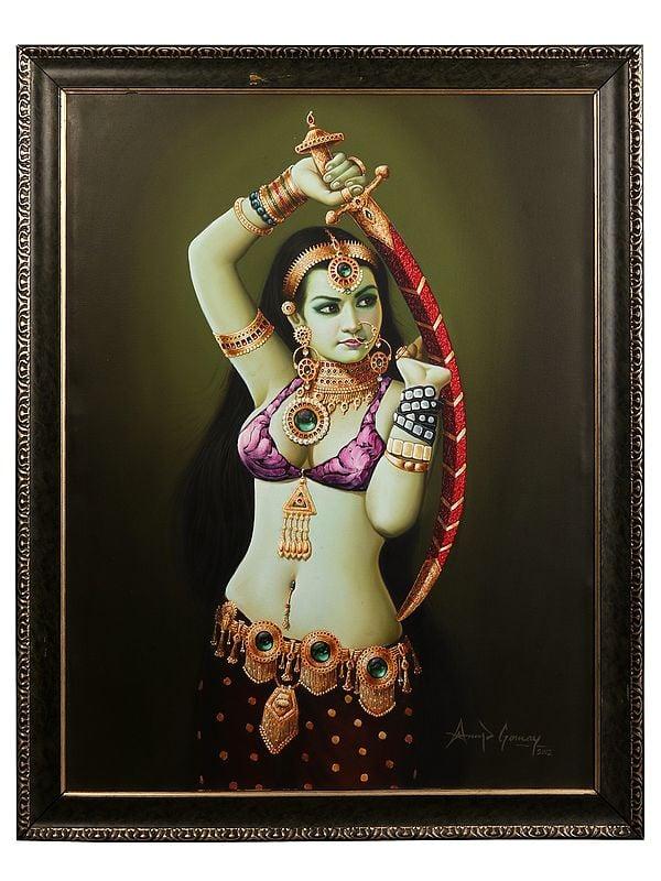 exotic india Lady with Sword | Without Frame | Oil on Canvas Painting 