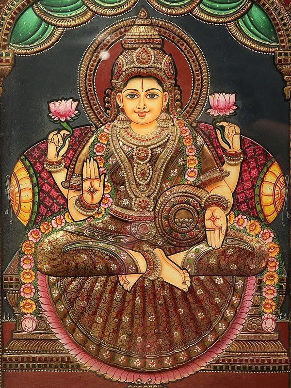 Exotic India Lakshmi Ganesha And Saraswati Tanjore Painting With Frame 