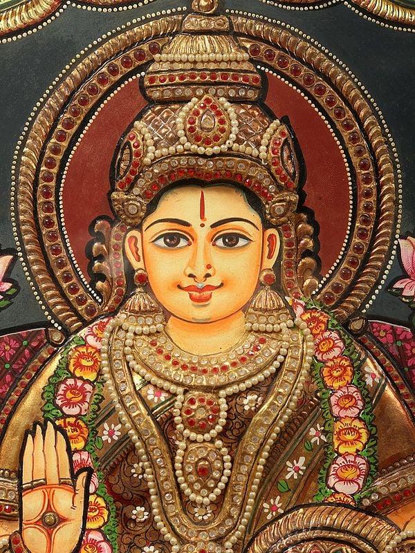Exotic India Lakshmi Ganesha And Saraswati Tanjore Painting With Frame 