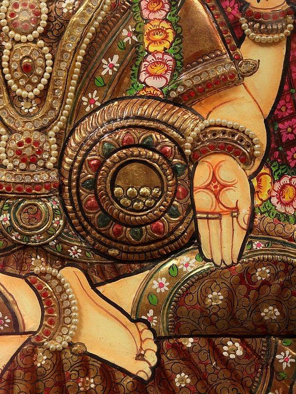 Exotic India Lakshmi Ganesha And Saraswati Tanjore Painting With Frame 