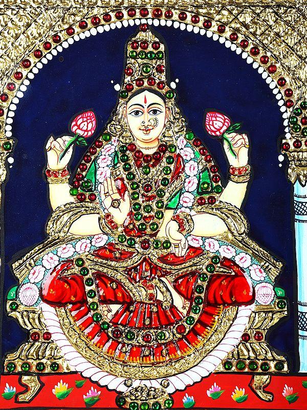 Exotic India Lakshmi Ganesha Saraswati | 24 Karat Gold Work | Framed Tanjore Painting