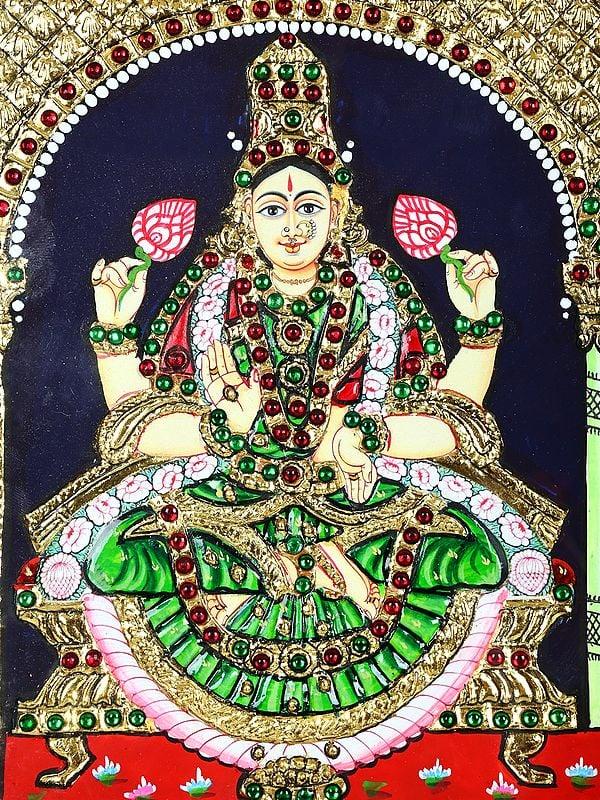 Exotic India Lakshmi Ganesha Saraswati | 24 Karat Gold Work | Framed Tanjore Painting 