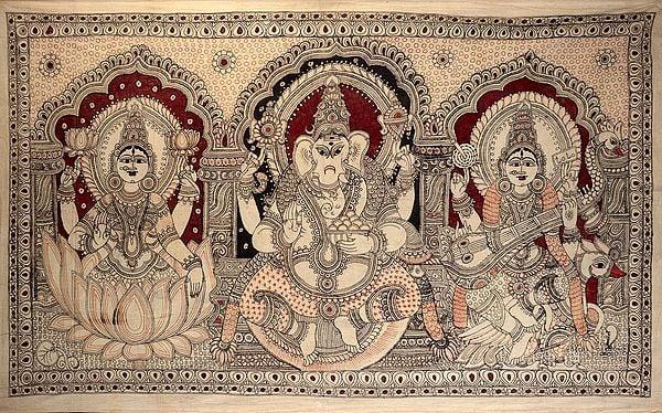 exotic india Lakshmi-Ganesha-Saraswati In All Their Finery 
