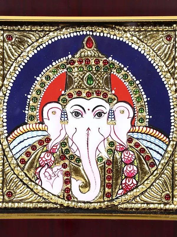 Exotic India Lakshmi-Ganesha Tanjore Painting | With Frame 