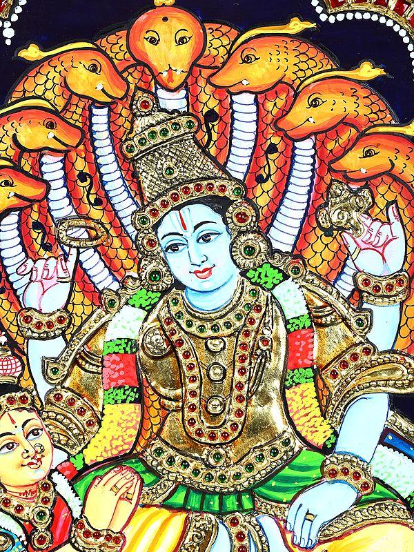 Exotic India Lakshmi - Narayan | 24 Karat Gold Work | Framed Tanjore Painting 