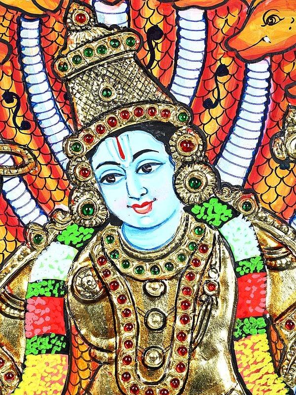 Exotic India Lakshmi - Narayan | 24 Karat Gold Work | Framed Tanjore Painting 