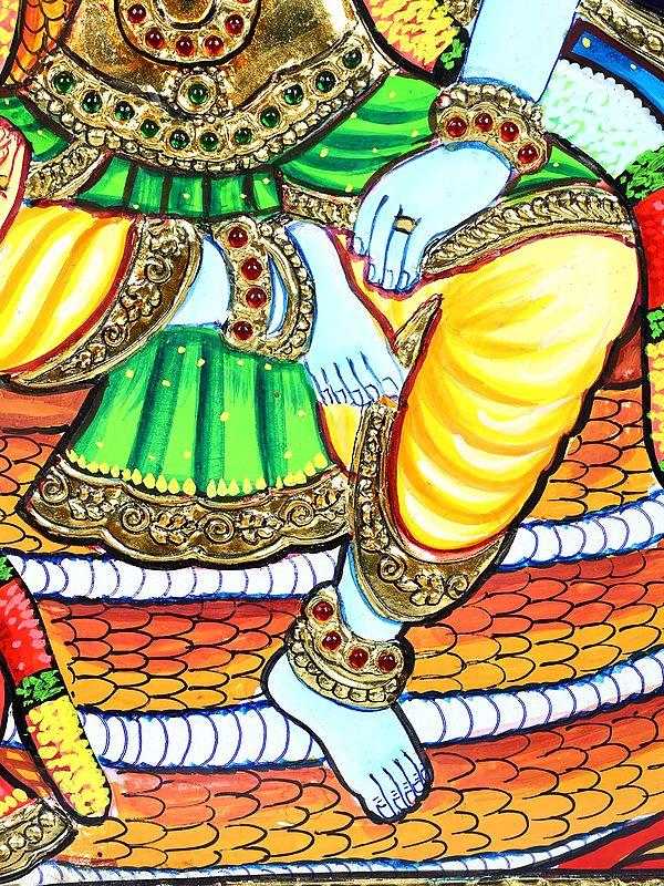 Exotic India Lakshmi - Narayan | 24 Karat Gold Work | Framed Tanjore Painting 