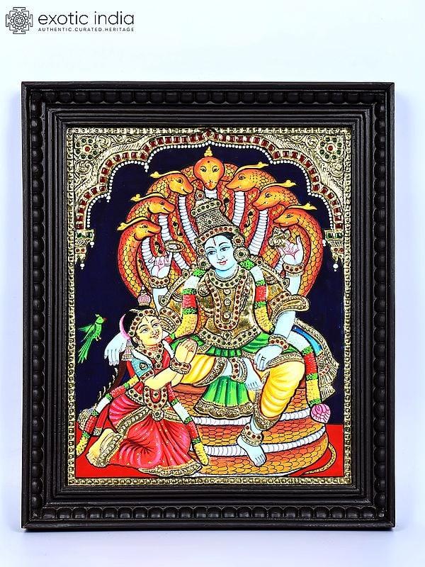 exotic india Lakshmi - Narayan | 24 Karat Gold Work | Framed Tanjore Painting 