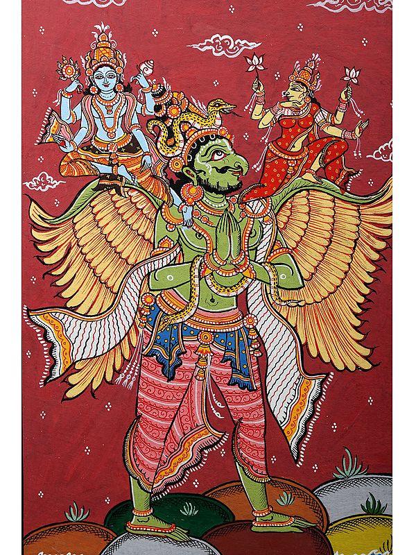 Exotic India Lakshmi - Narayan Seated On Garuda | Pattachitra Painting From Odisha 