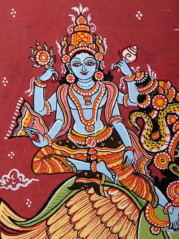 Exotic India Lakshmi - Narayan Seated On Garuda | Pattachitra Painting From Odisha 