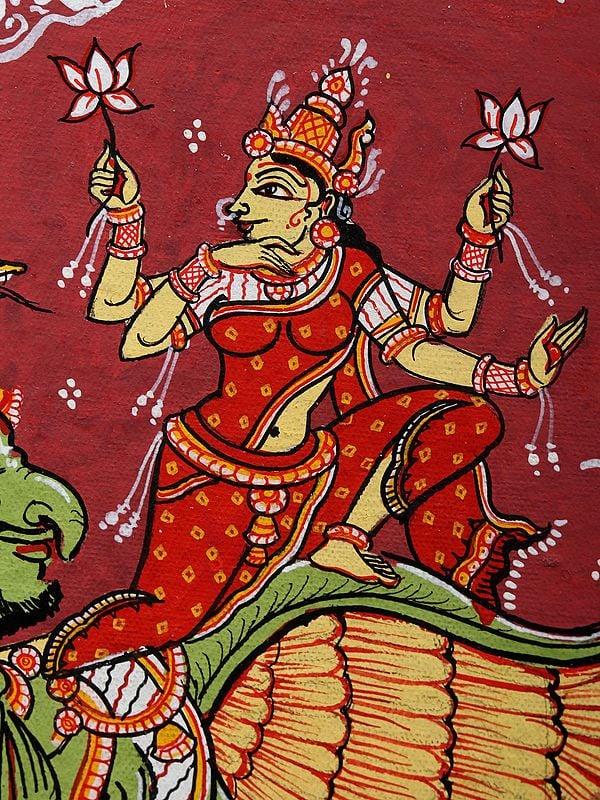 Exotic India Lakshmi - Narayan Seated On Garuda | Pattachitra Painting From Odisha 