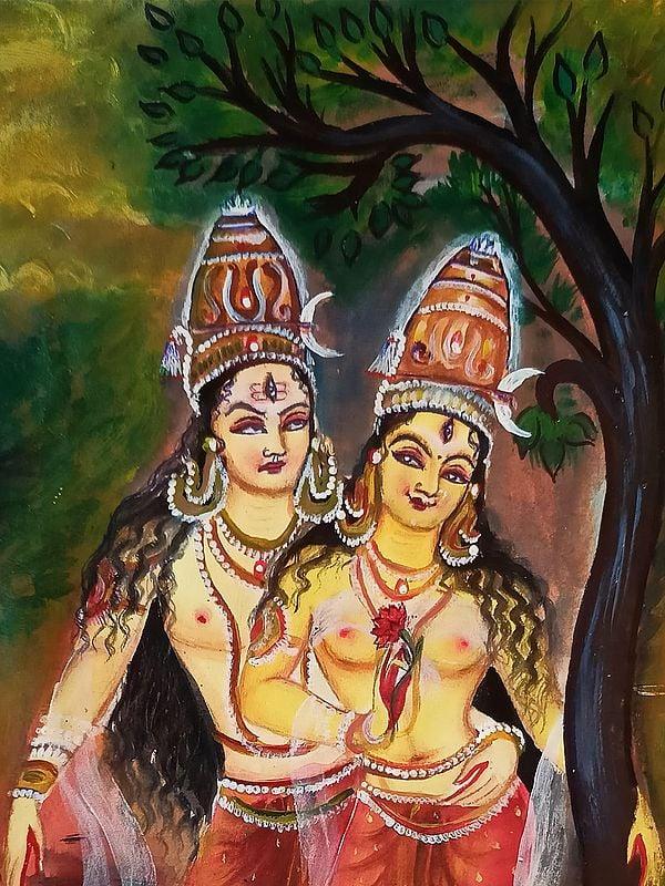 Exotic India Lalitha Tripura Sundari And Shiva | Water Colour On Paper | By Ankit Bagde 