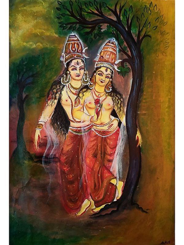 exotic india Lalitha Tripura Sundari And Shiva | Water Colour On Paper | By Ankit Bagde 