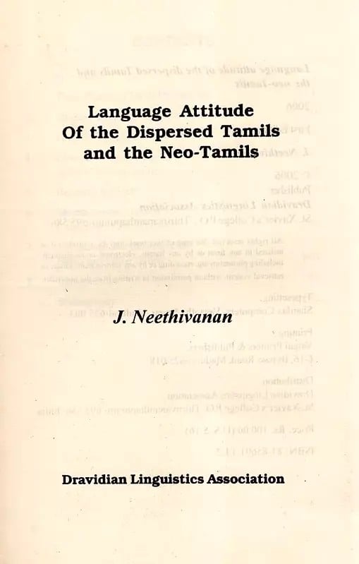 Exotic India Language Attitude Of The Dispersed Tamils And The Neo-Tamils 