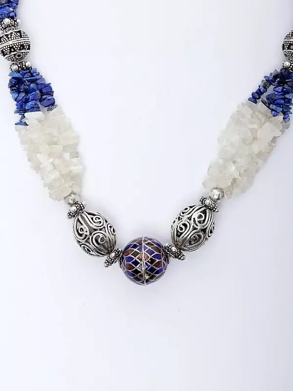 Exotic India Lapis Lazuli And Clear Quartz Chips Necklace 