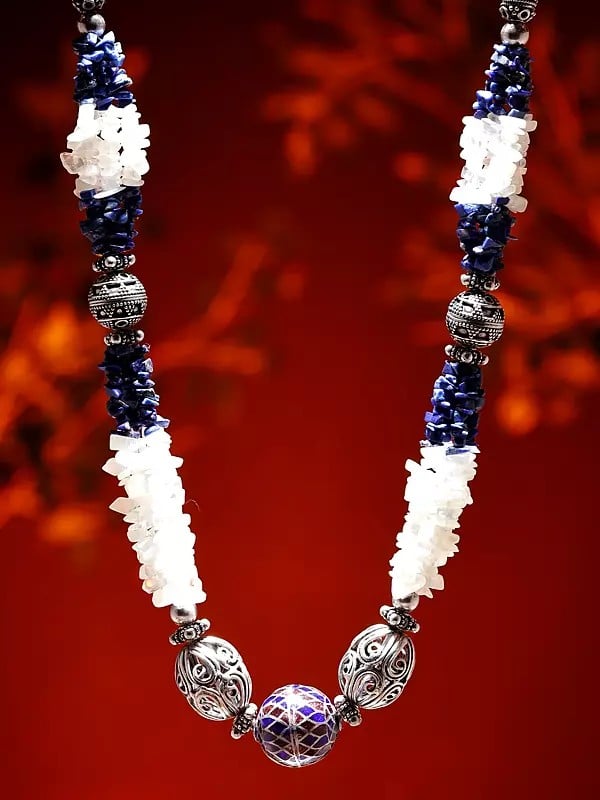 Exotic India Lapis Lazuli And Clear Quartz Chips Necklace 