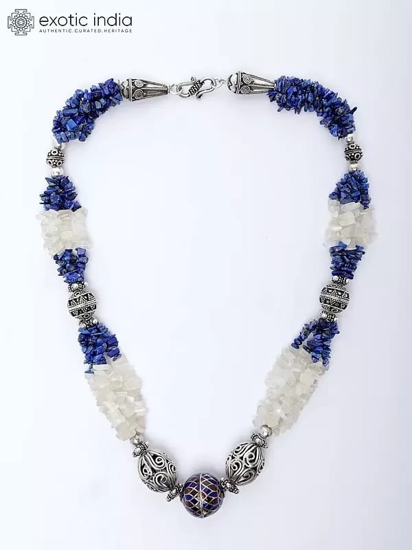 exotic india Lapis Lazuli and Clear Quartz Chips Necklace 