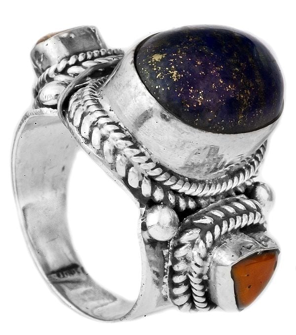 exotic india Lapis Lazuli and Coral Ring | Coral Stone Jewelry 